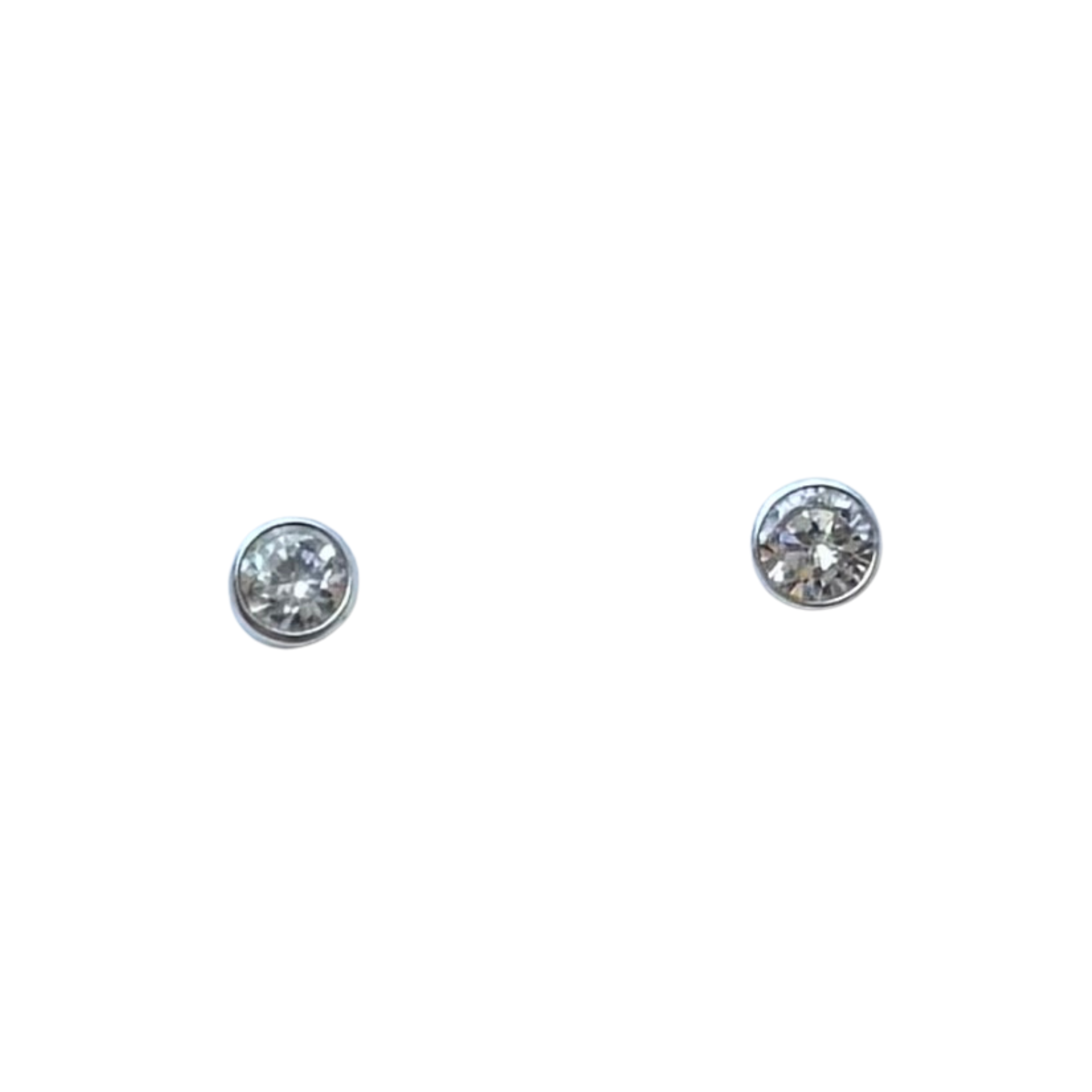 925 Sterling silver post earrings with a crystal in bezeled setting. 5 mm diameter