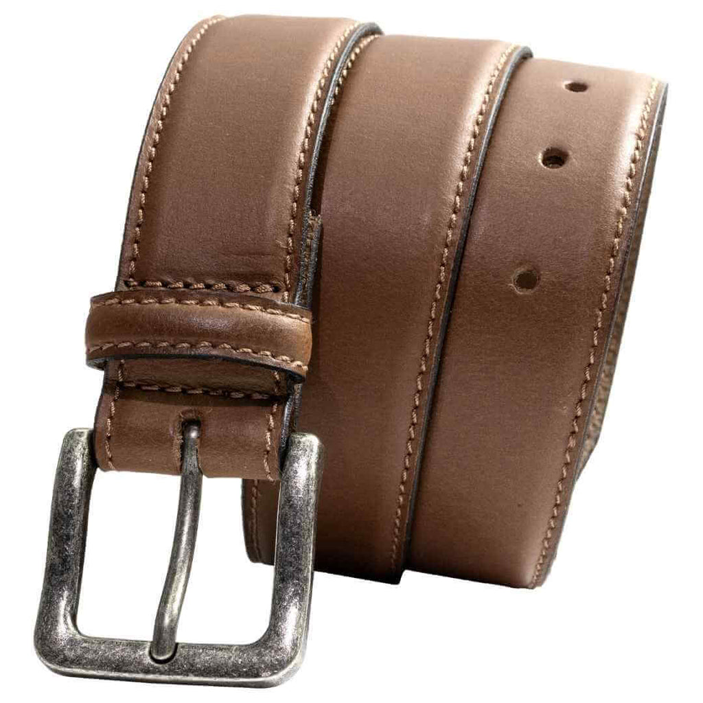 Explorer Tan Belt. Genuine leather strap with solid stitched construction. Nickel free buckle.