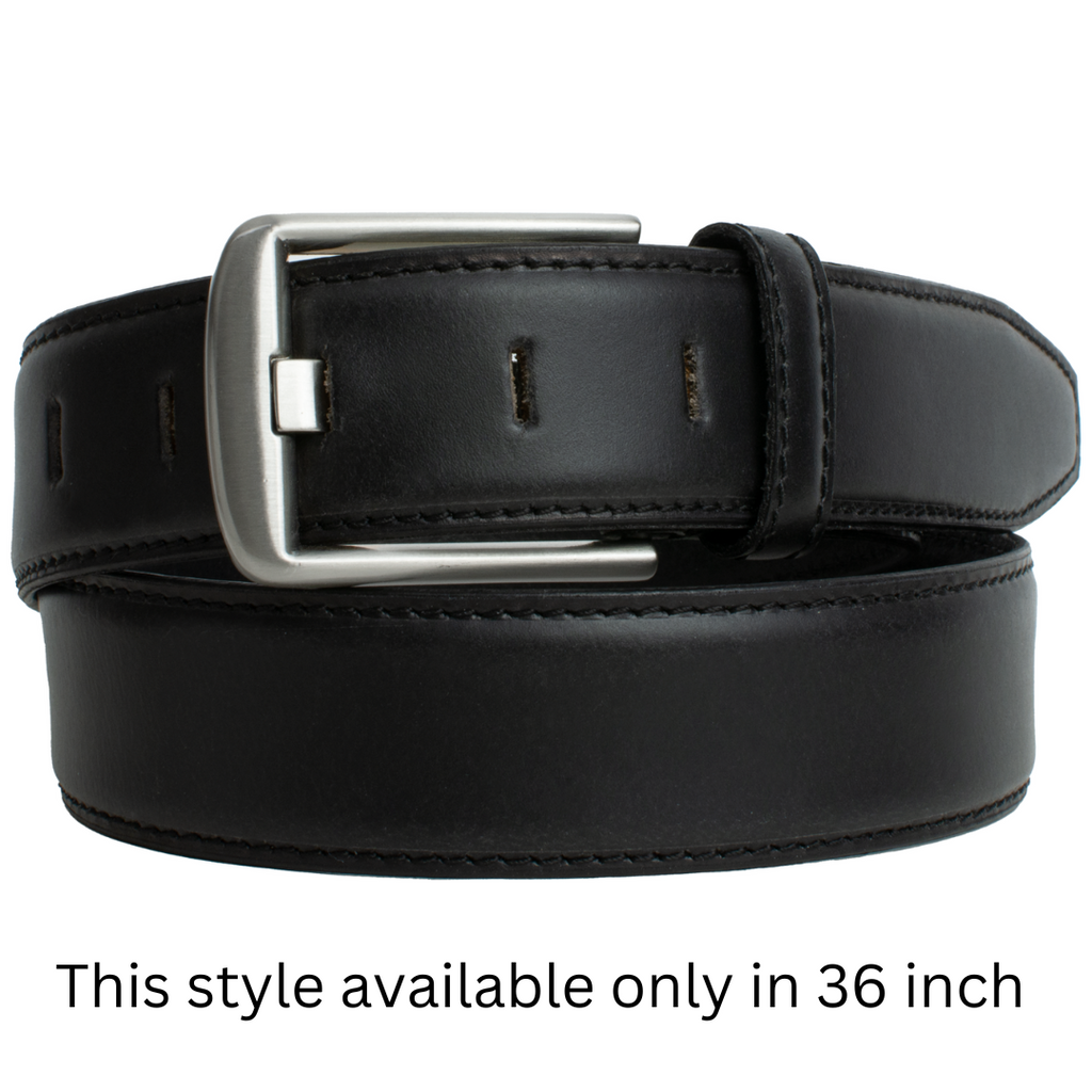 Original design of Black wide pin belt - domed center with side stitching. Available only on size 36
