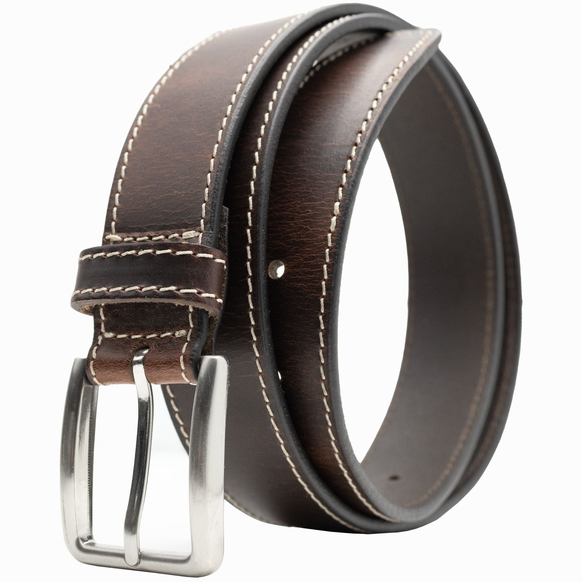 Slick City Brown Stitched Leather Belt. Rich brown tones of genuine leather strap.
