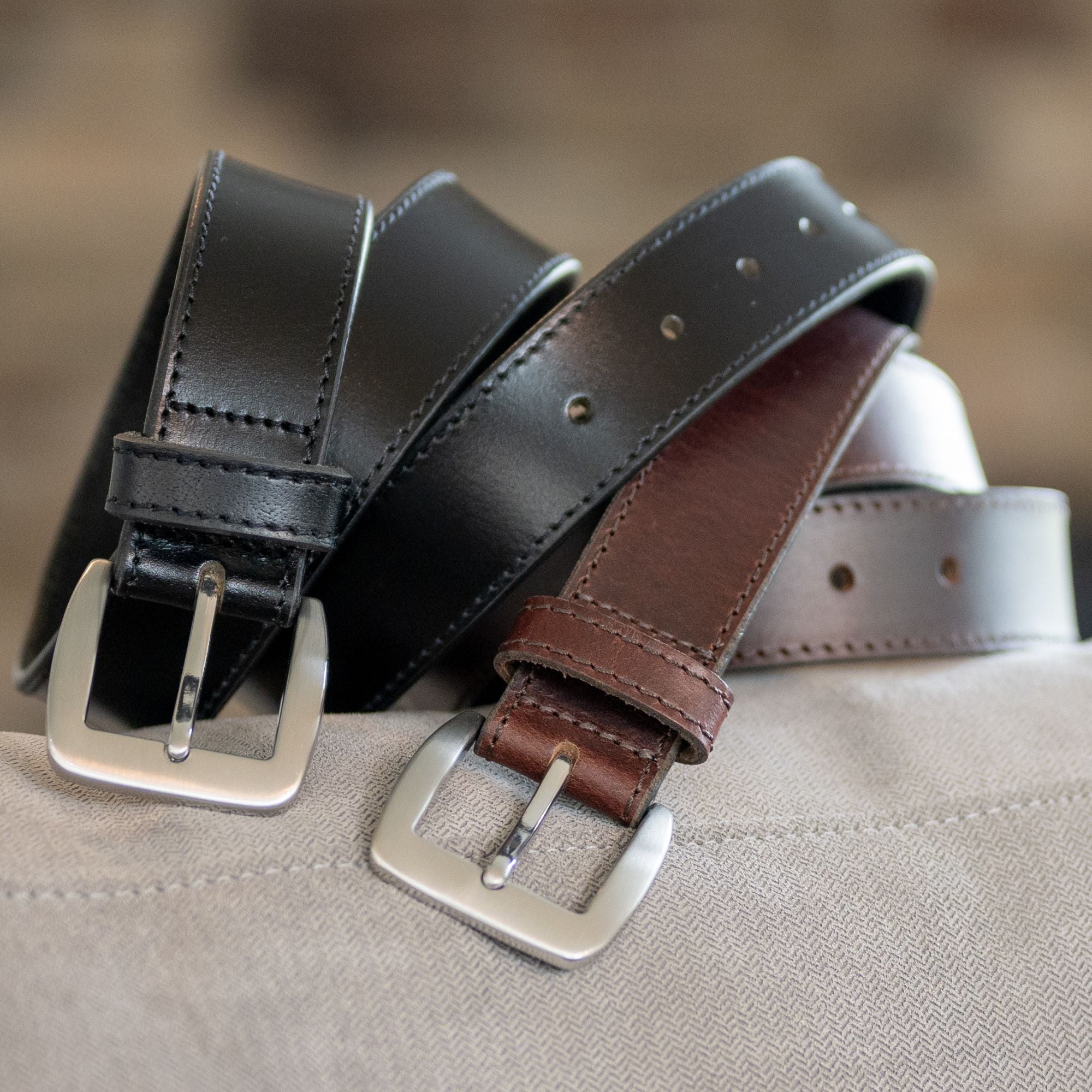 Casual Black and Brown Leather Belt Set by Nickel Smart