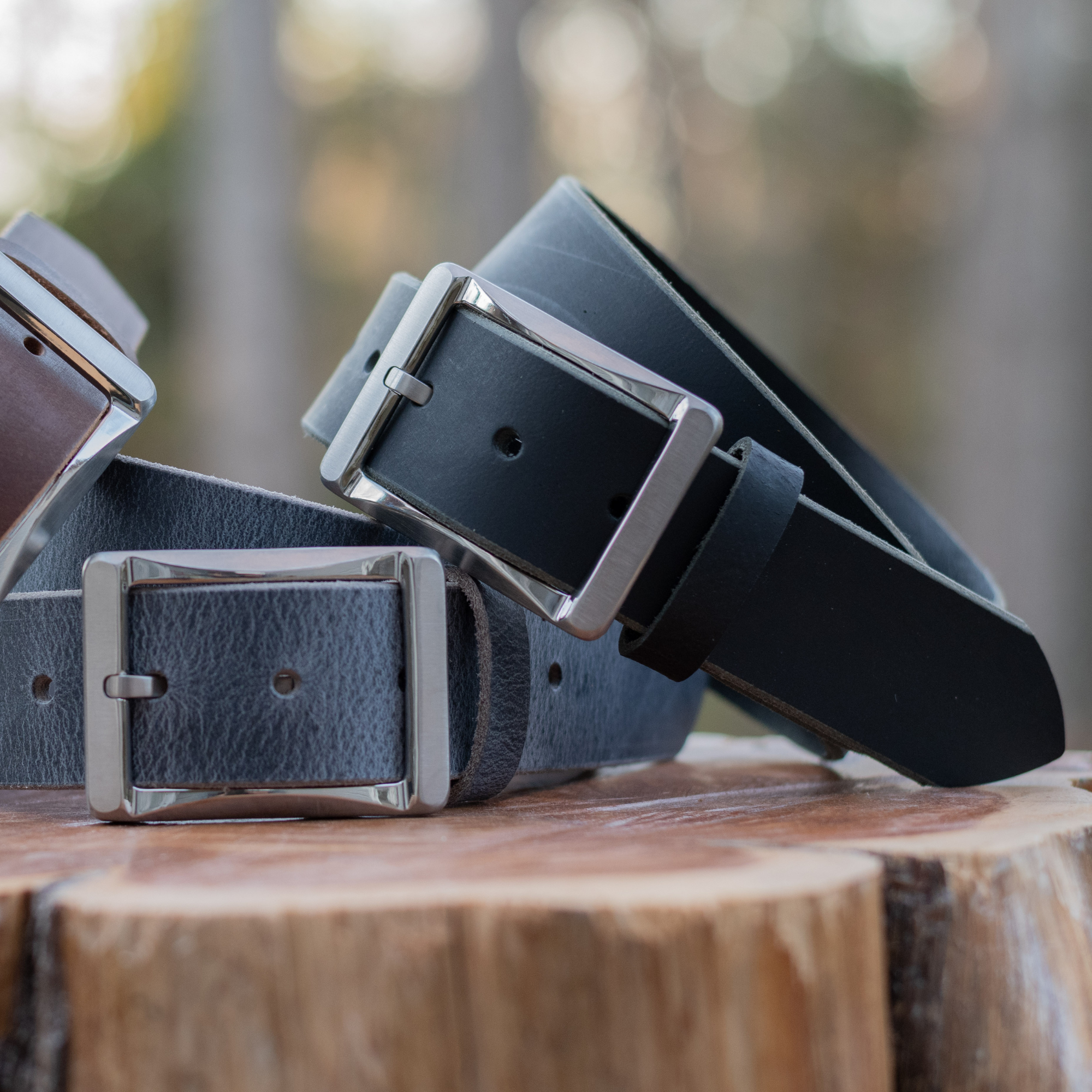 Titanium Black Work Belt stacked outside with Gray and Brown versions