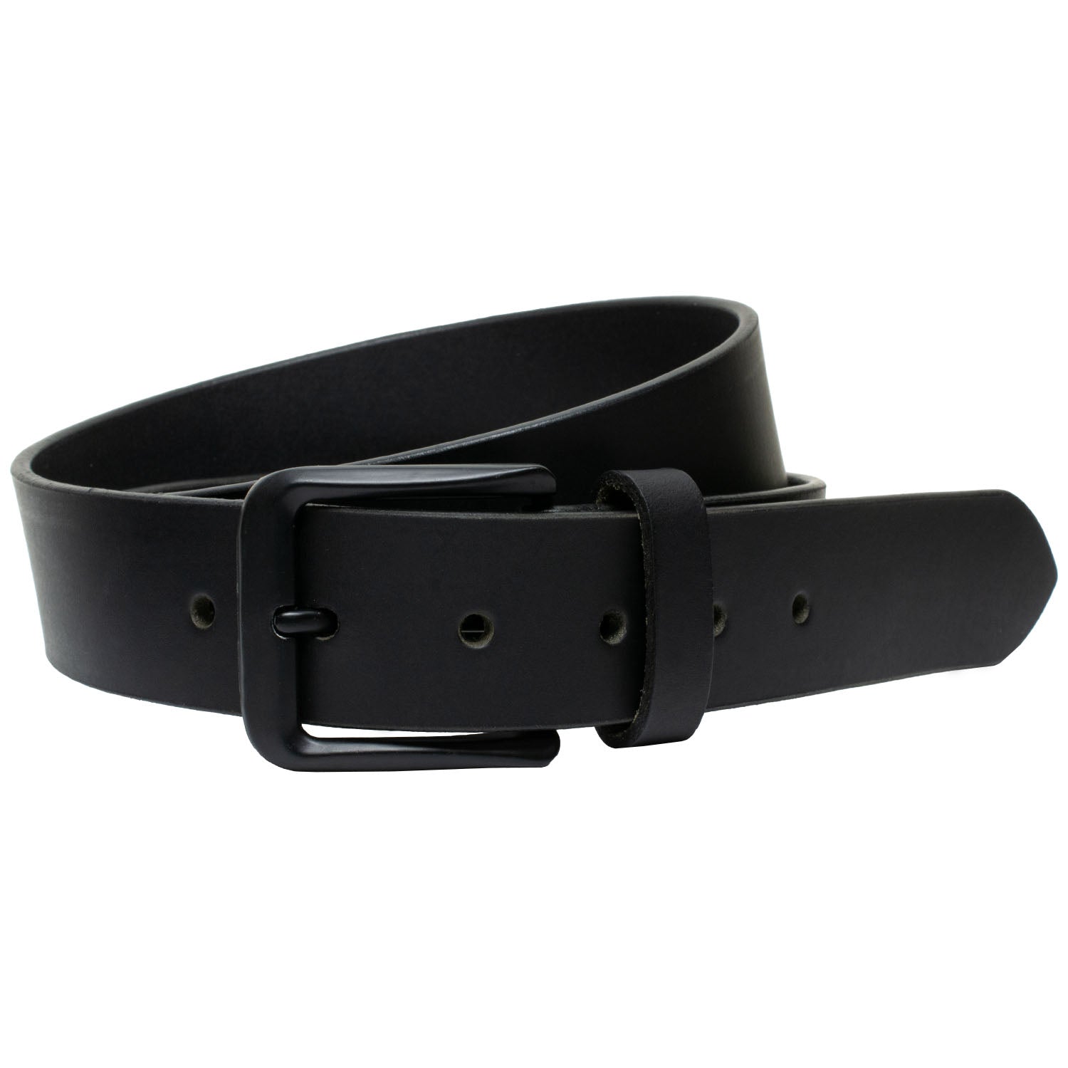 Image of Black Mountain Leather Belt. Full Grain Black Leather with black nickel free buckle.