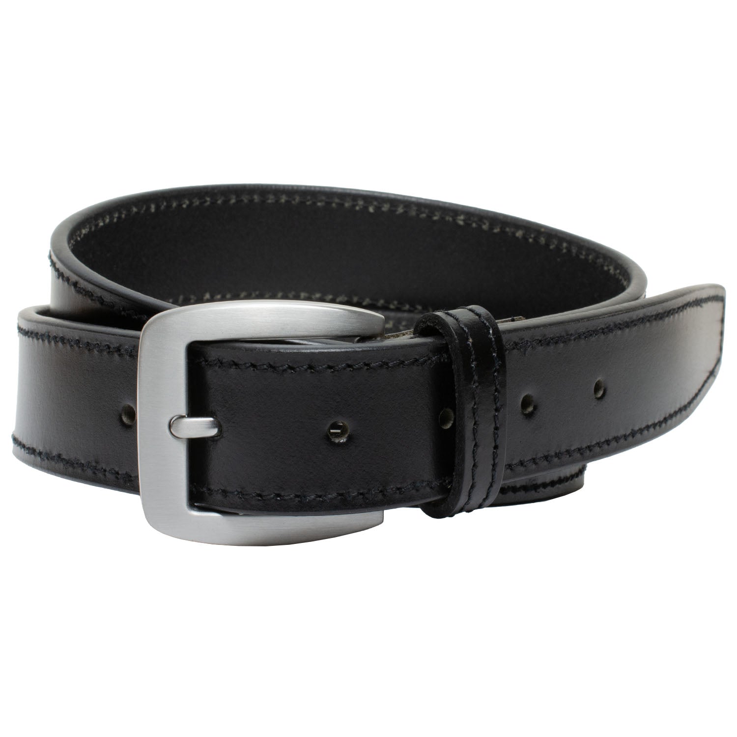 Casual Black Belt by Nickel Smart. Silver Nickel Free Buckle with Black leather strap