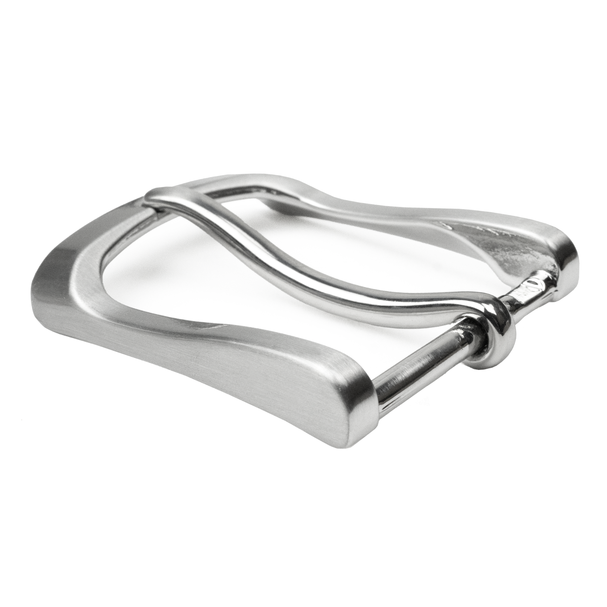 Urbanite Buckle side view. Single prong buckle with rounded square shape.