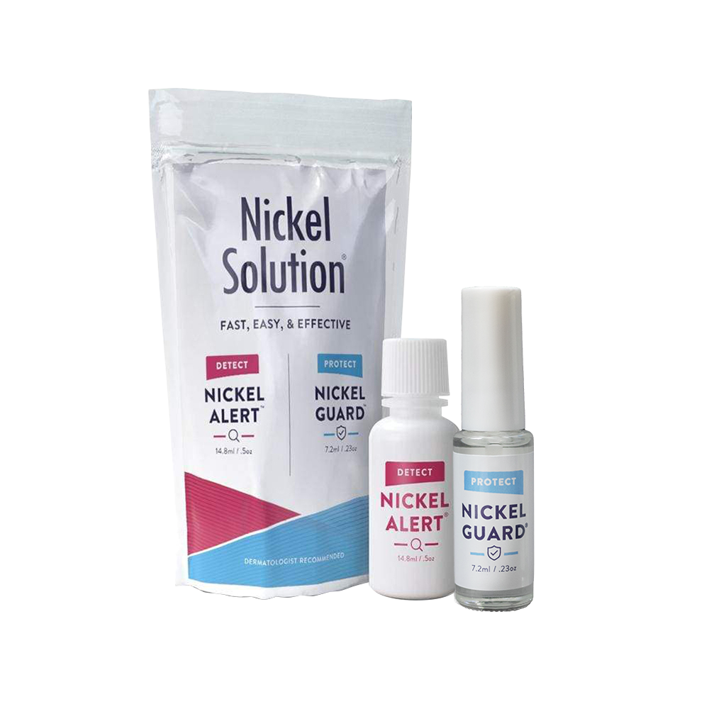 Nickel Solution: Nickel Allergy Starter Kit. Pouch with 1 bottle Nickel Guard and 1 of Nickel Alert.