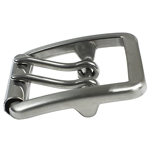 Stainless Steel Double Pin Roller Buckle. Side view of double pin belt buckle with roller feature.
