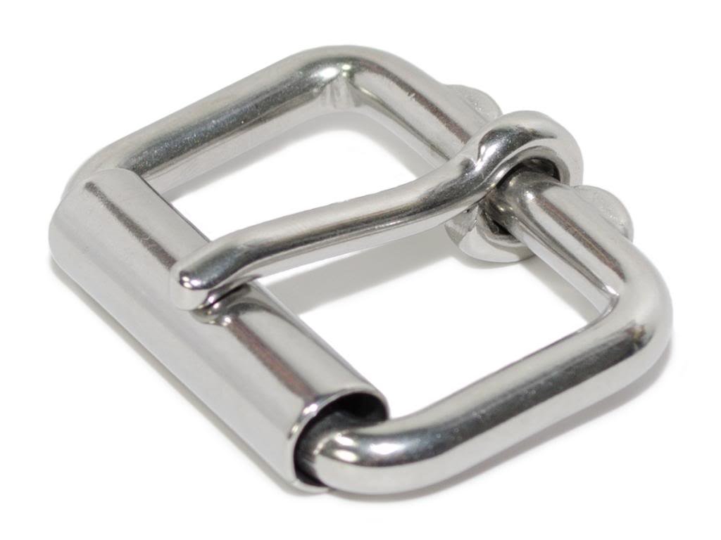 Stainless Steel Roller Buckle by Nickel Smart. Small rectangular buckle; one prong; roller feature.