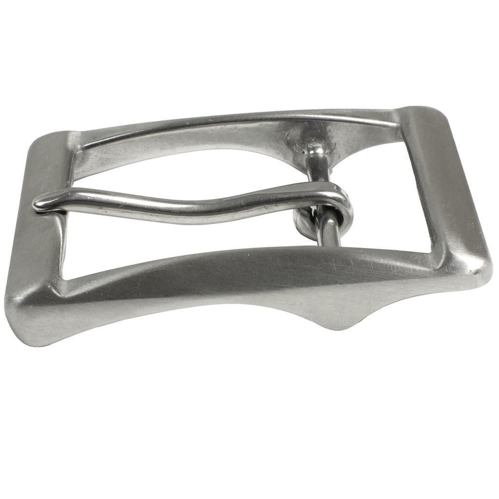 Stainless Steel Center Bar Work Buckle. Side view. Solid construction. Nickel-safe stainless steel.