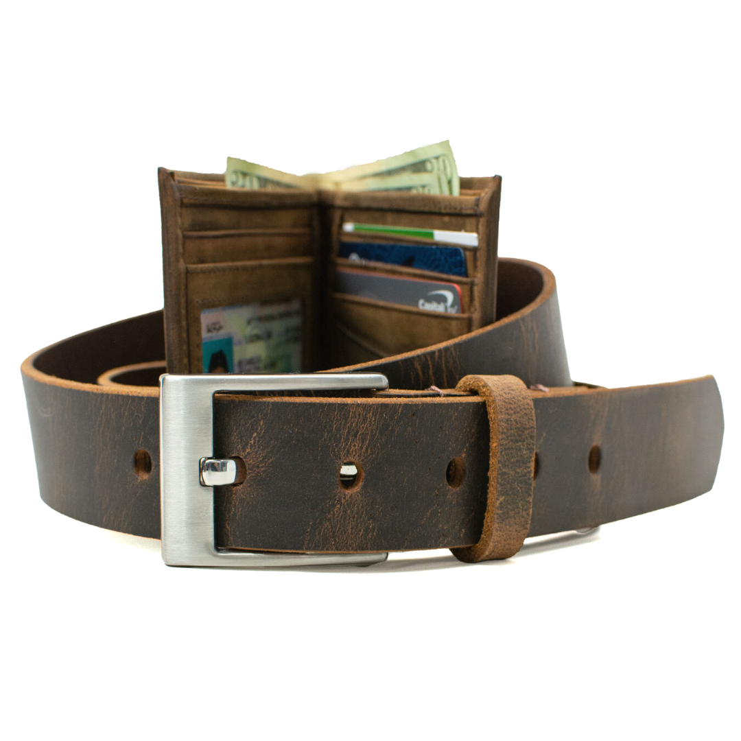 caraway mountain leather belt with Randolph wallet