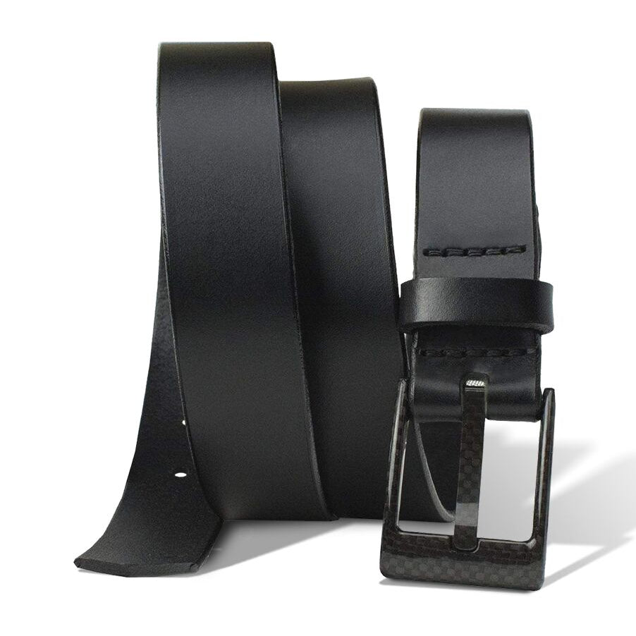 The Classified Black Leather Belt by Nickel Smart. Black-on-black style. Full grain leather strap.