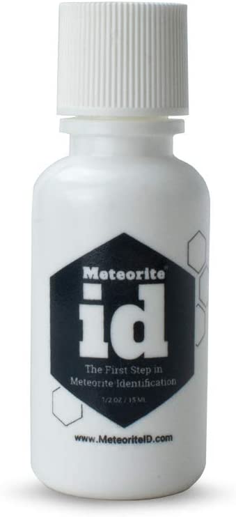 Bottle of Meteorite ID. Squeezable 0.5 oz bottle. Twist cap for safe storage.