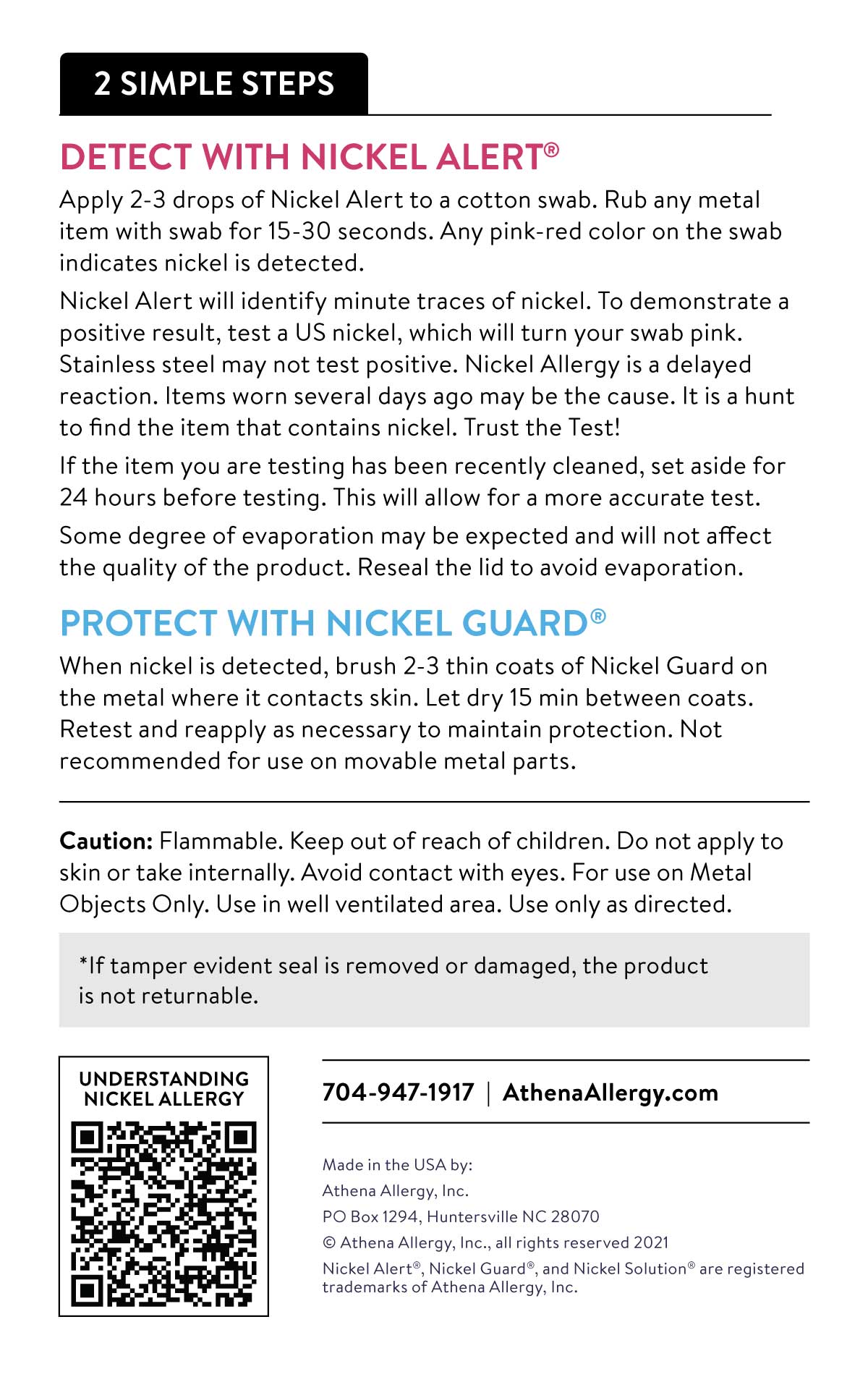Nickel Solution directions. Detect with Nickel Alert, protect with Nickel Guard.
