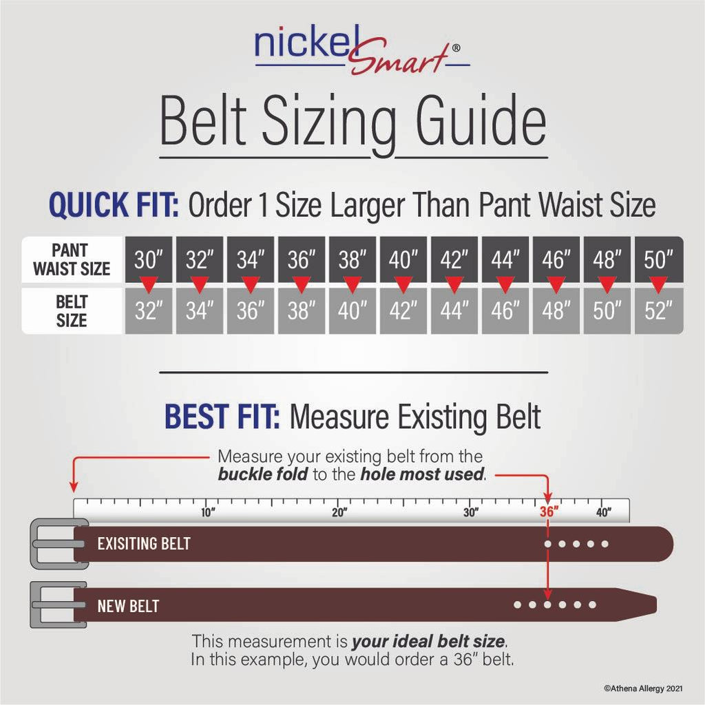 Belt Sizing Guide. Quick fit: order 1 size larger than your pant size. Questions? Call 704-947-1917