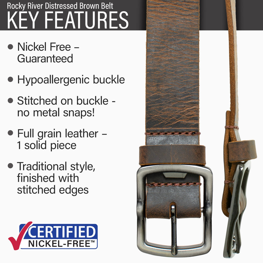 Hypoallergenic buckle stitched to full grain leather, functional bottle opener buckle | Made in USA.