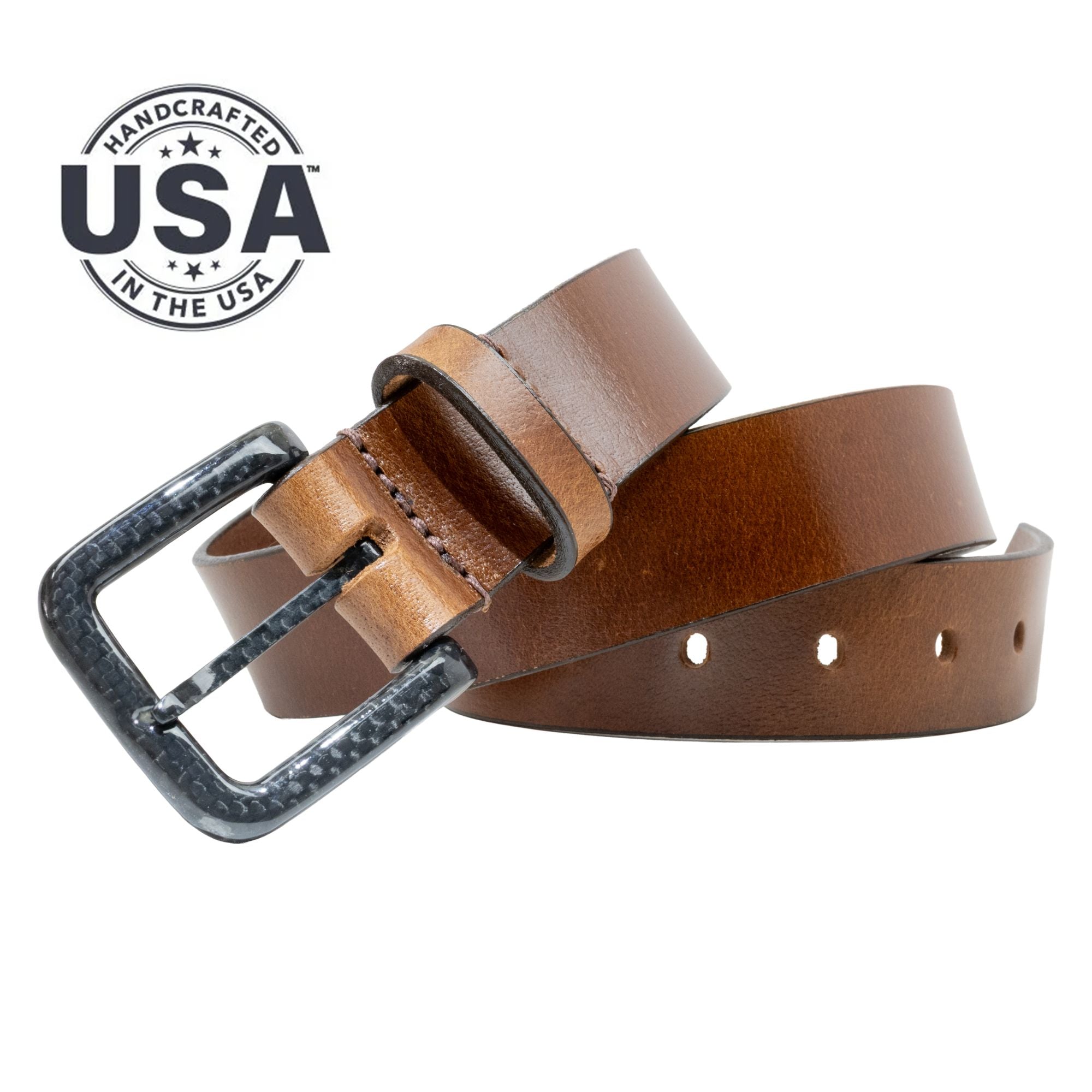 Specialist Brown Belt. Handcrafted in the USA. Buckle sewn to solid piece of full grain leather.