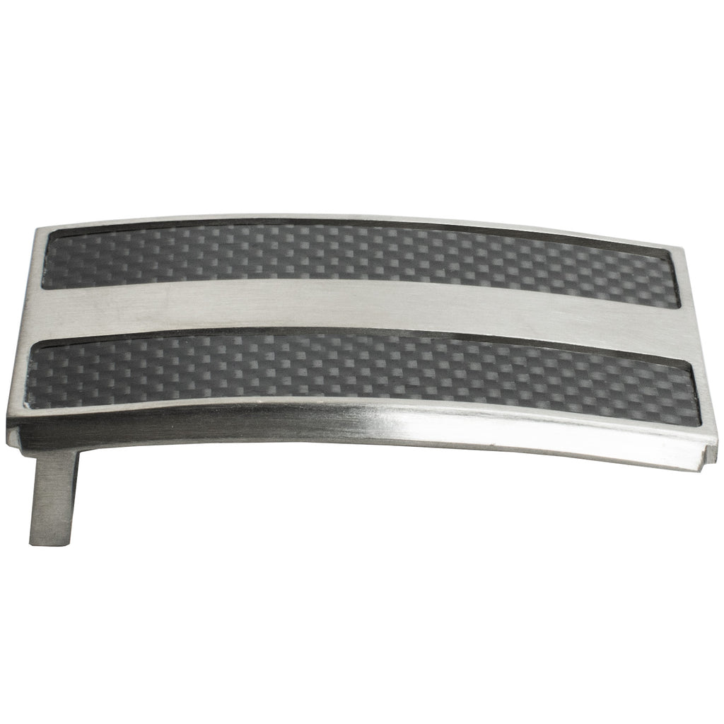 Titanium-Carbon Fiber Buckle. Side angle. Hypoallergenic hook buckle made from titanium.