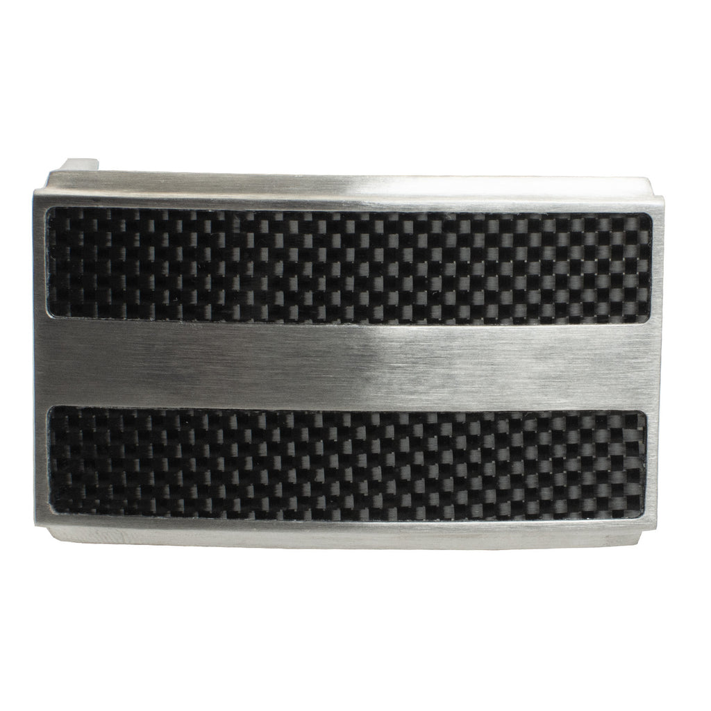 Titanium-Carbon Fiber Buckle. Rectangular buckle with stripes of carbon fiber accents.