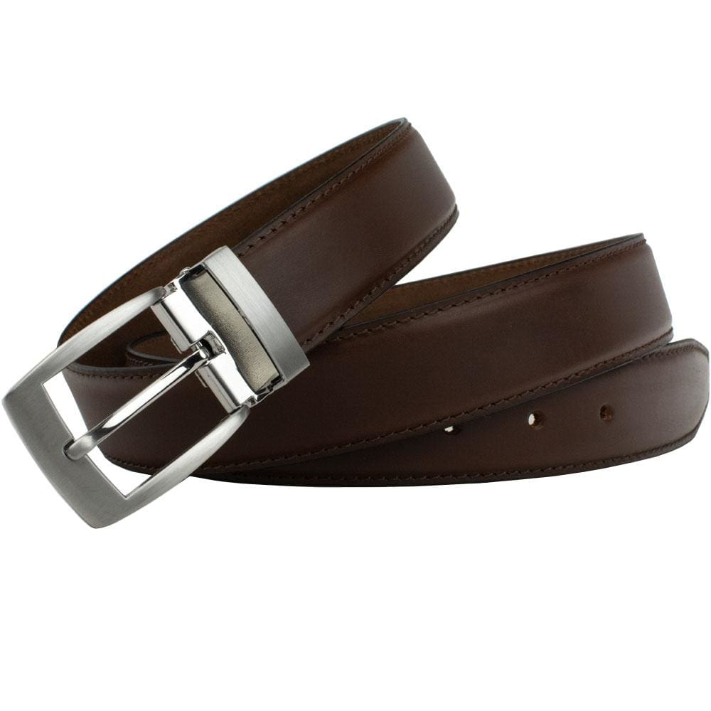 Brown Dress Belt. Hypoallergenic buckle clamps to genuine top grain leather strap.