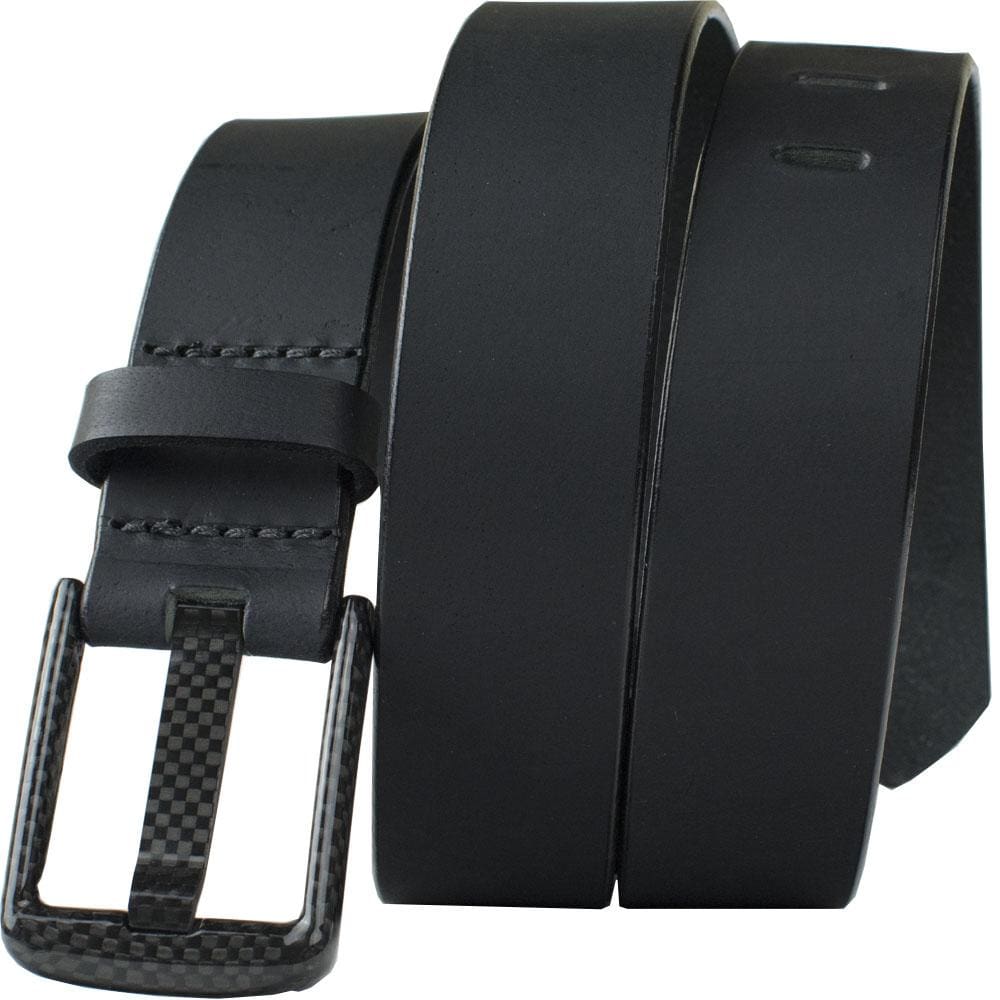 Carbon Fiber Wide Pin Black Belt by Nickel Smart. Solid black strap, black carbon fiber buckle.