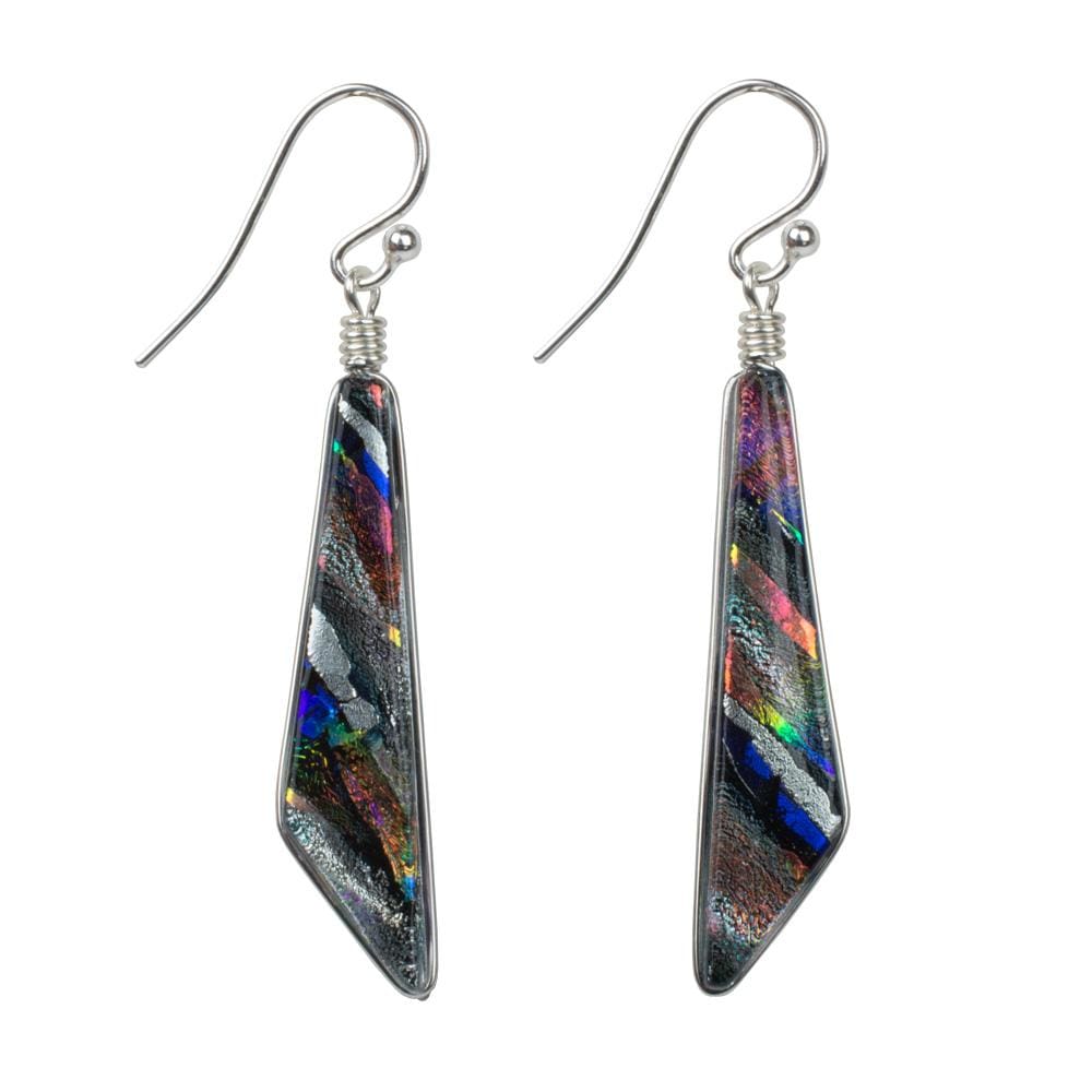Cascades Earrings - Silver by Nickel Smart. Long silver-y comet shaped dichroic glass dangles.