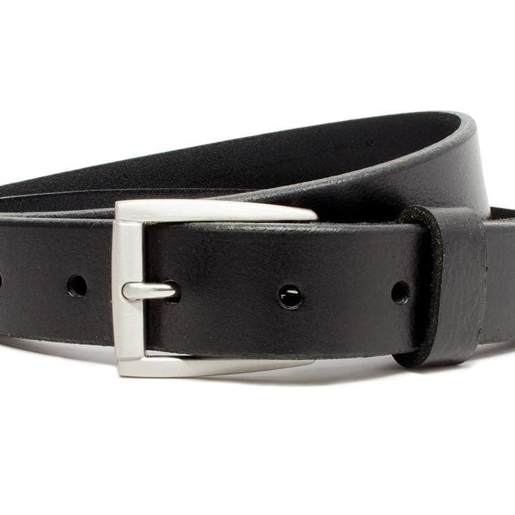 Child's Smoky Mountain Belt (Black). Flared silver-tone buckle. Black strap with beveled edges.