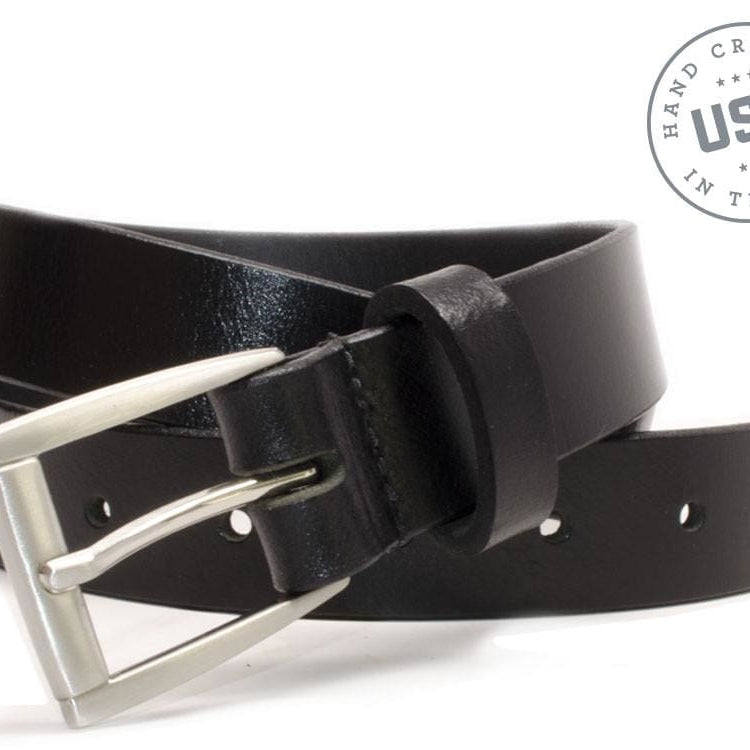 Child's Smoky Mountain Belt (Black). Handcrafted in the USA. Buckle hand-stitched to leather strap.