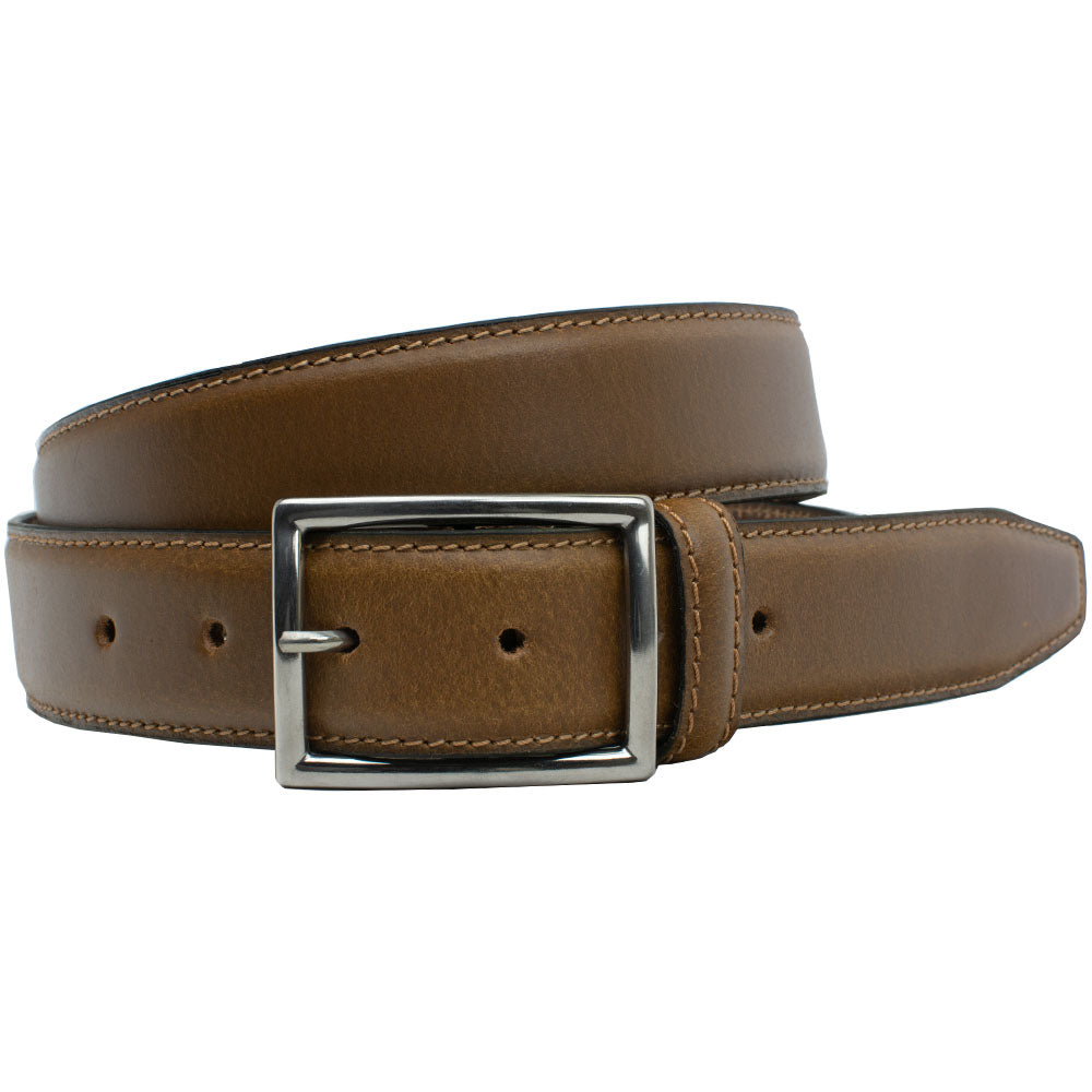 Entrepreneur Titanium Belt (Tan). Center bar rectangular buckle with squared corners; single prong.
