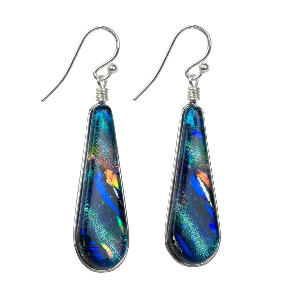 Firewater Falls Earrings - Rainbow Blue by Nickel Smart. Teal and blue teardrop dangle earrings.