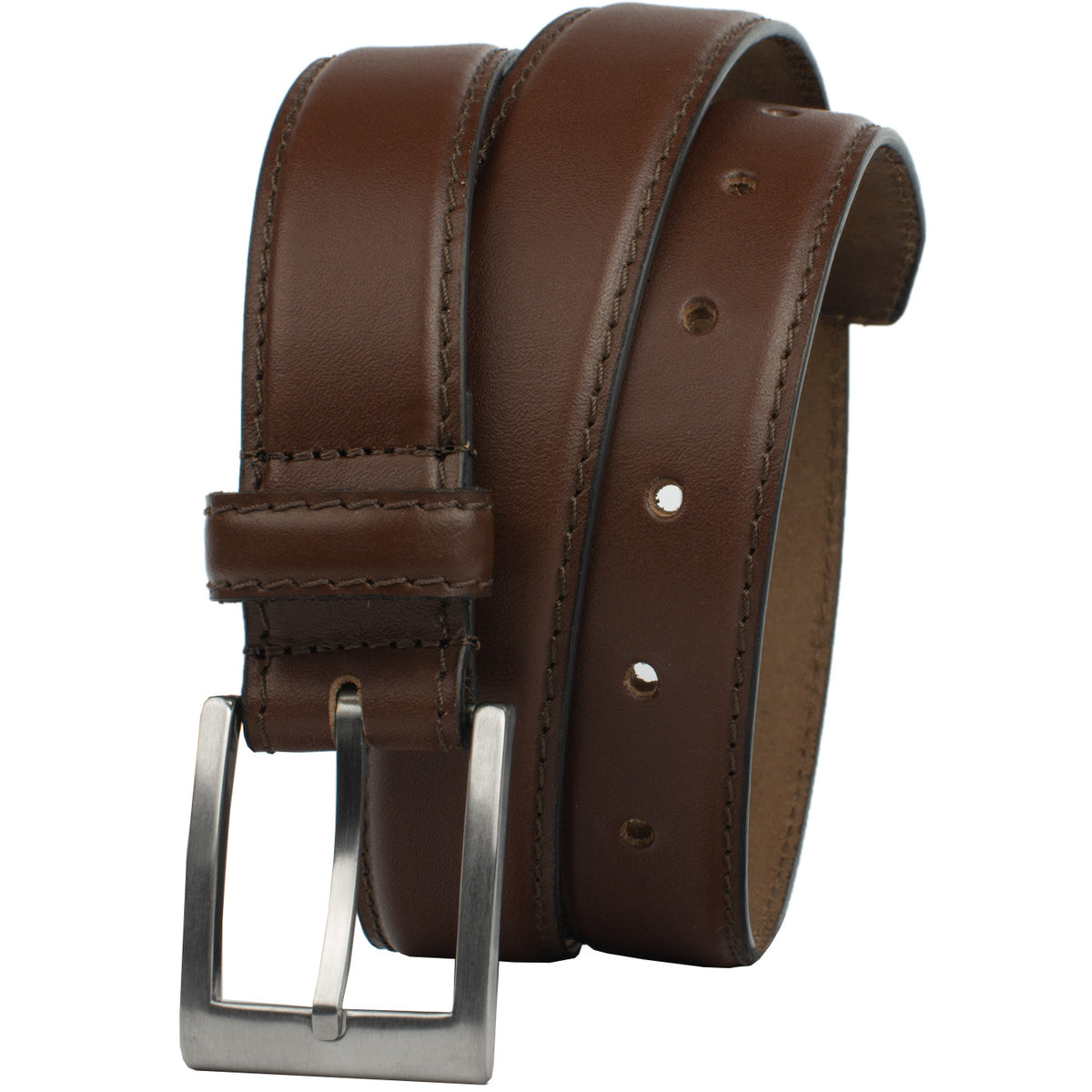 men's dress belt unique buckle minimalist square sculptural titanium 32mm Silver Square Titanium Brown Belt by Nickel Smart Please choose... / Brown / Titanium/Leather