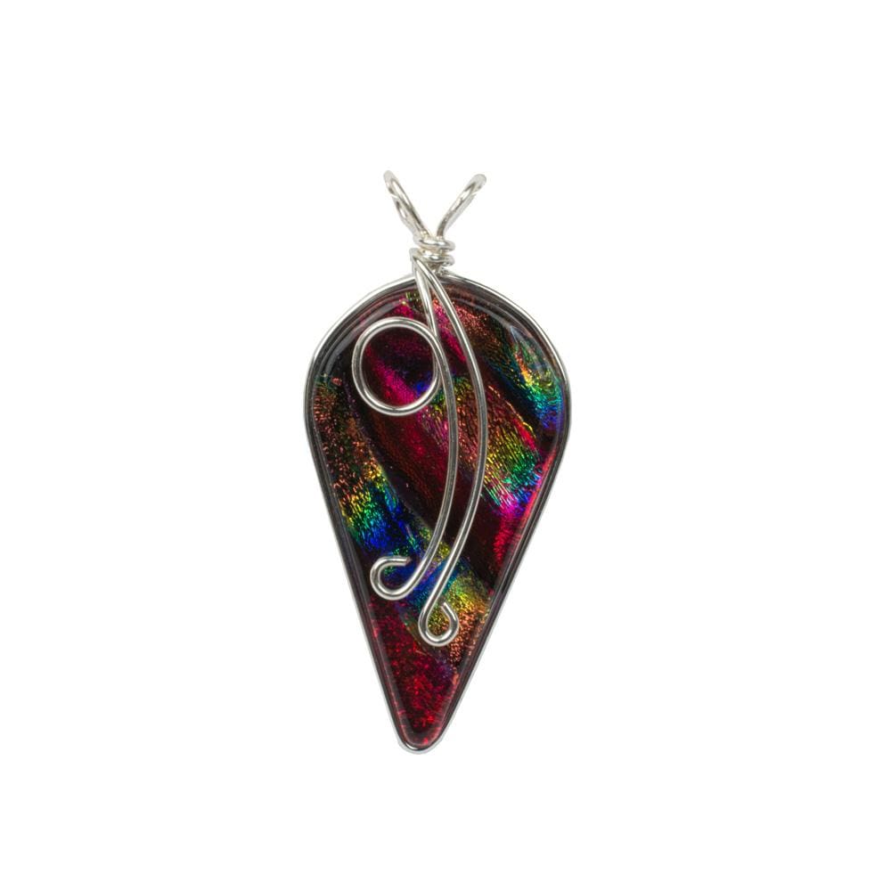 Ivy Pendant - Rainbow Red by Nickel Smart. Swaths of rainbow colors on mostly red background.