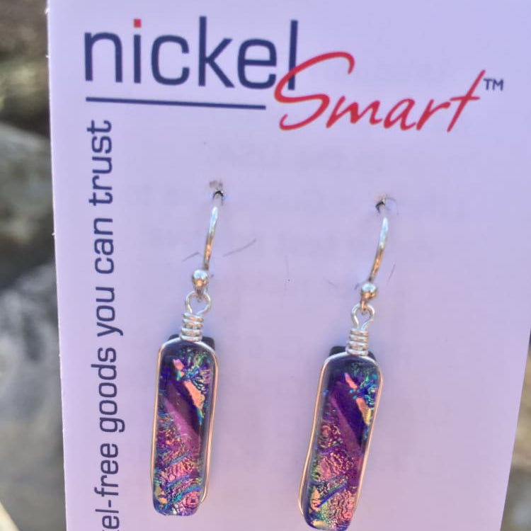 Looking Glass Falls Earrings - Lilac on Nickel Smart earring card. Silvery shining purple earrings.