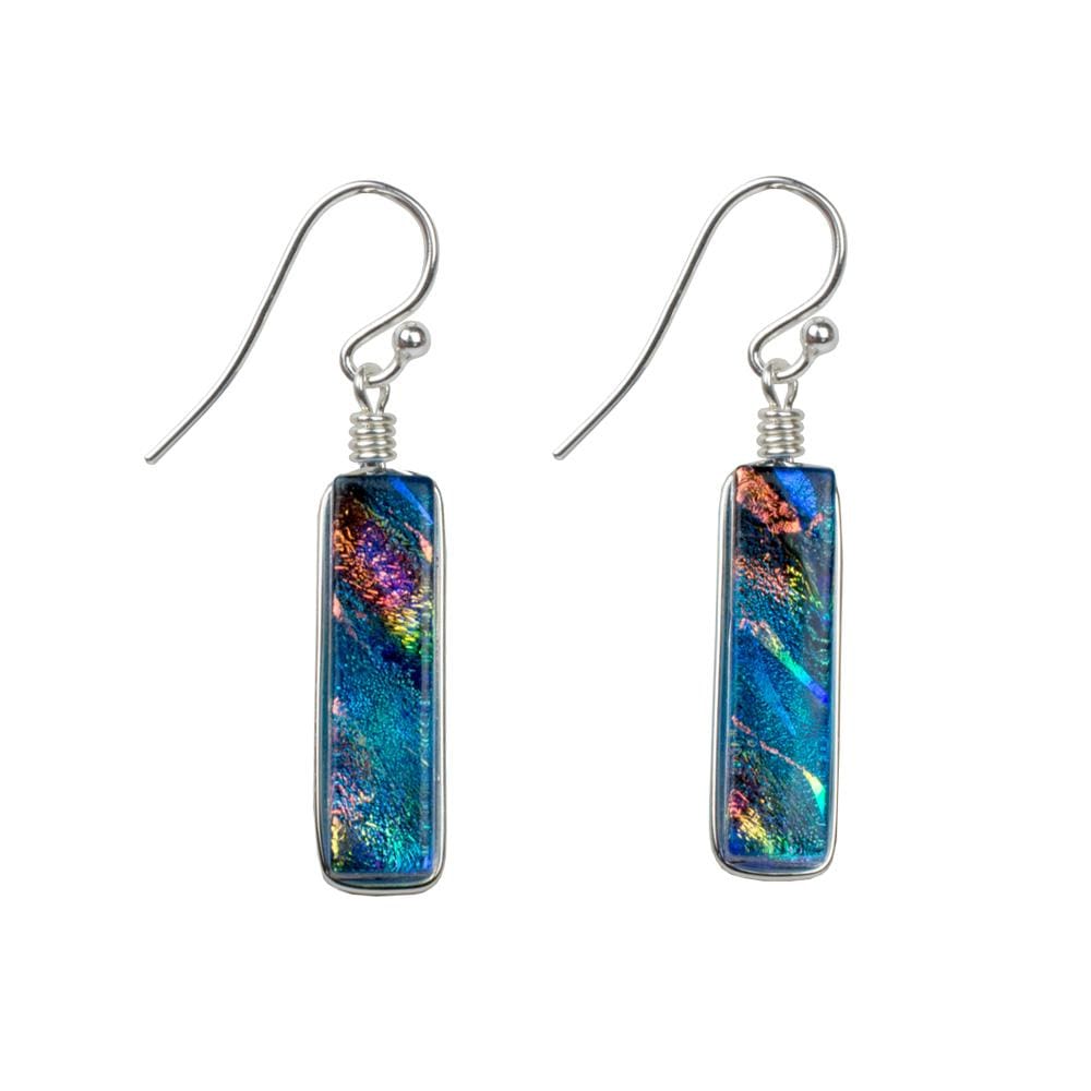 Looking Glass Falls Earrings - Rainbow Blue by Nickel Smart. Dangle earrings in narrow rectangles.
