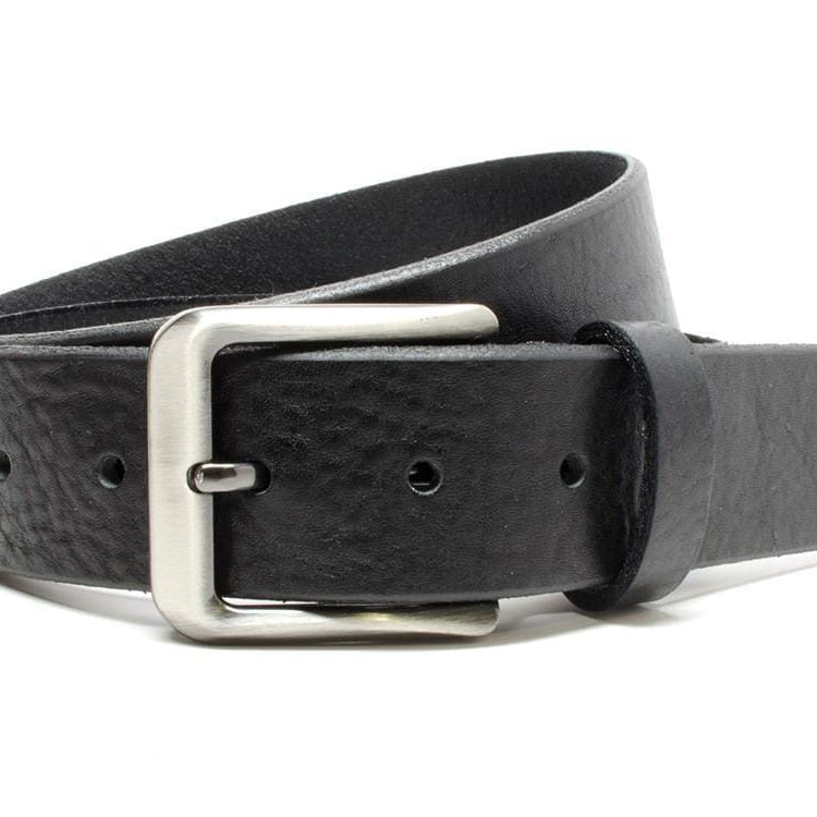 New River Black Belt. Casual buckle is single-pin, square shape with rounded corners. 1.5 inches