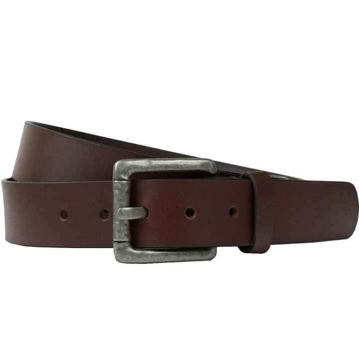 Pathfinder Brown Leather Belt. Square buckle with rustic appearance; hammered look; natural finish.