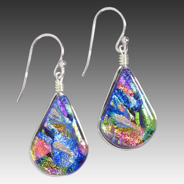 Rainbow Falls Earrings - Kaleidoscope. Hypoallergenic materials. Multicolored dichroic glass drops.