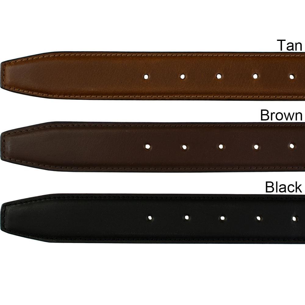 Uptown Belt color swatch. Available in light tan, medium brown, and black straps.