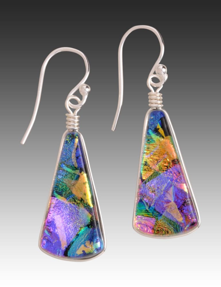 Window Waterfalls Earrings - Kaleidoscope. Glass in layers of color - pink, purple, yellow, and more