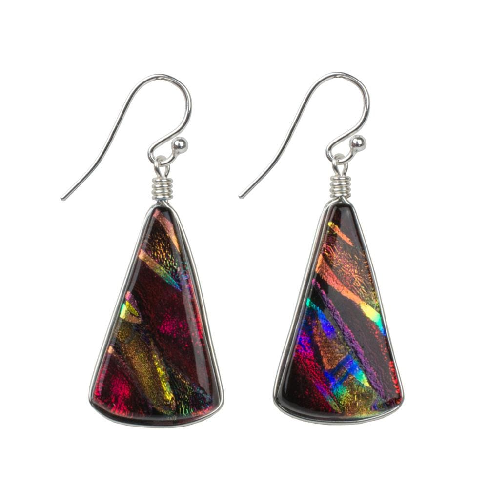 Window Waterfalls Earrings - Rainbow Red by Nickel Smart. Triangular dichroic glass earrings.