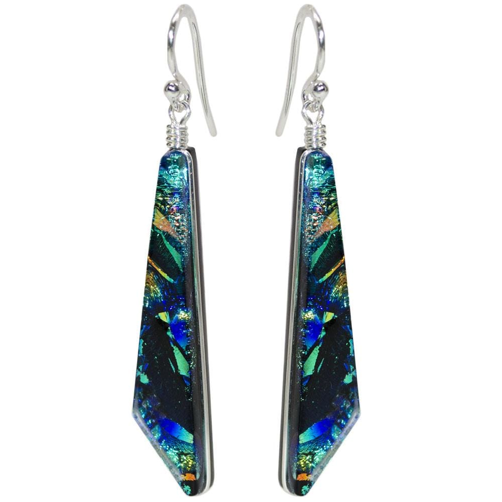 Wintergreen Falls Earrings. Glass pieces are layers of color from blue to green to teal and more.