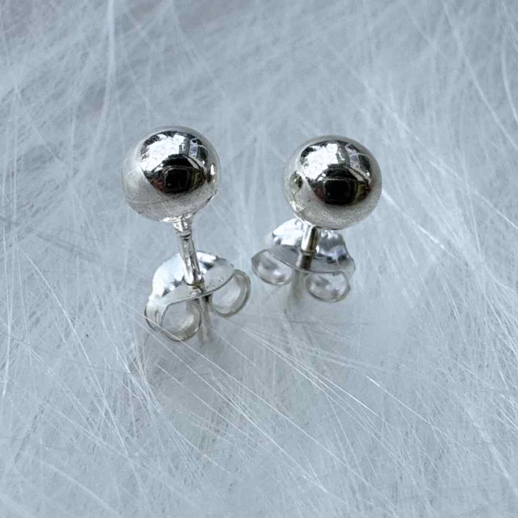 5-6 mm sterling silver ball earrings with butterfly backing. Nickel Smart. Hypoallergenic.