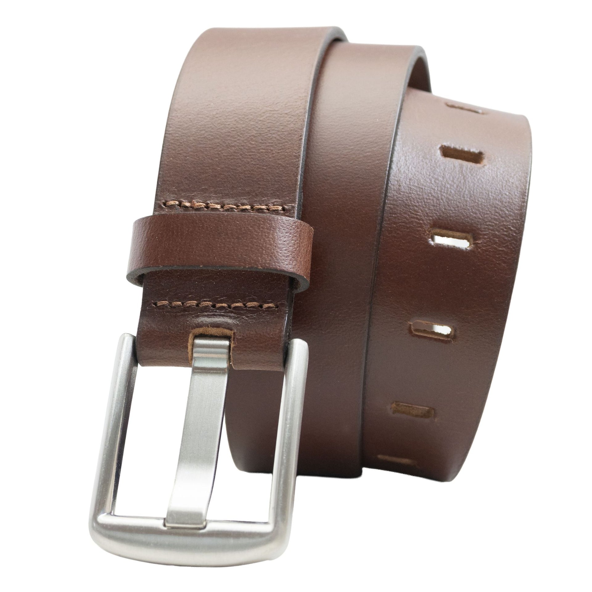 Brown Wide Pin Leather Belt Nickel Free Hypoallergenic Buckle
