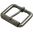 Image of silver roller buckle. Rectangular shape. Hypoallergic. 1.5 inches wide