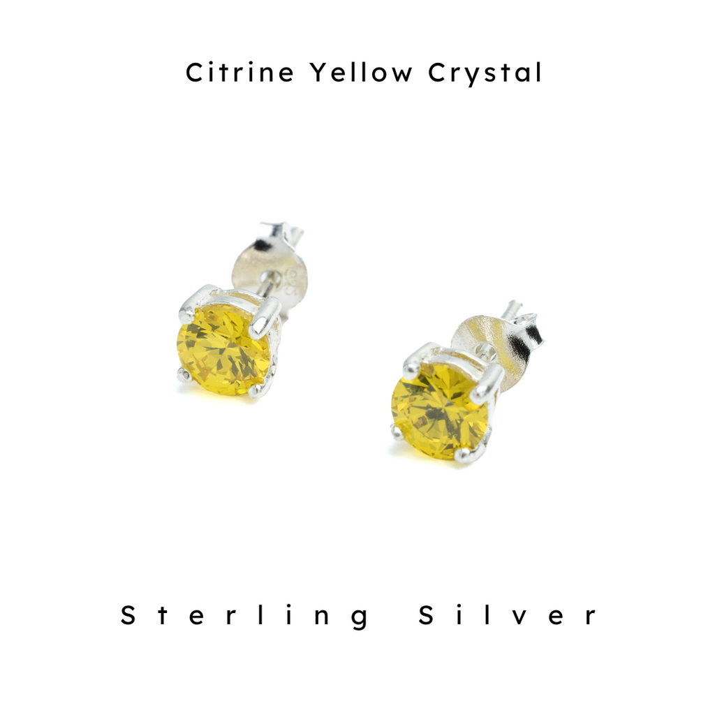 6 mm peridot citrine yellow crystal stone with sterling silver post. Nickel Free, hypoallergenic. 