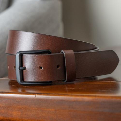 Black Buckle (Nickel Free) with Tawny Brown Leather Strap 1.5 inch