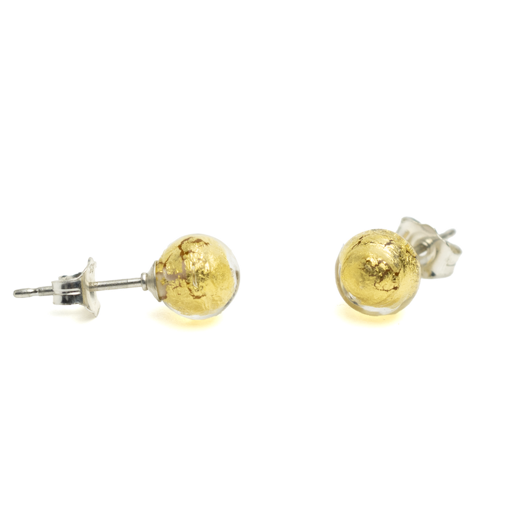 5-6 mm light gold Murano glass ball earrings with butterfly backing. Nickel Free Hypoallergenic.