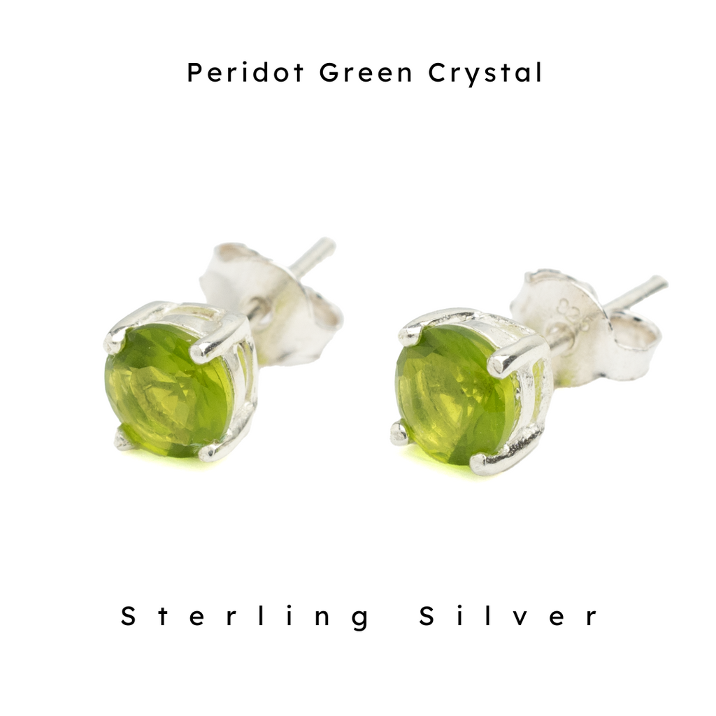 6 mm peridot green crystal stone with sterling silver post. Nickel Free and hypoallergenic. 