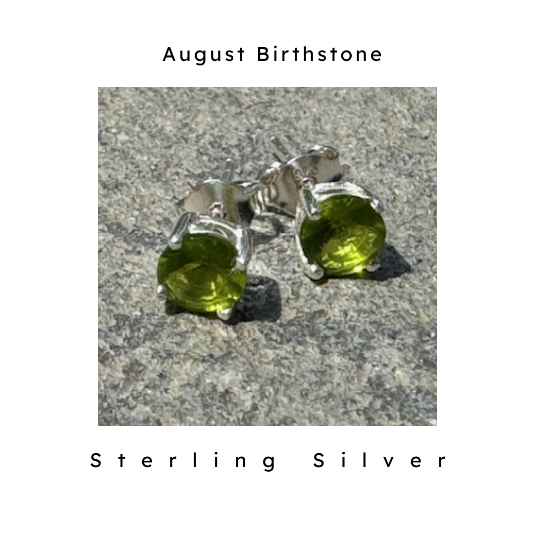 August Birthstone - 6 mm peridot green crystal stone post earrings.