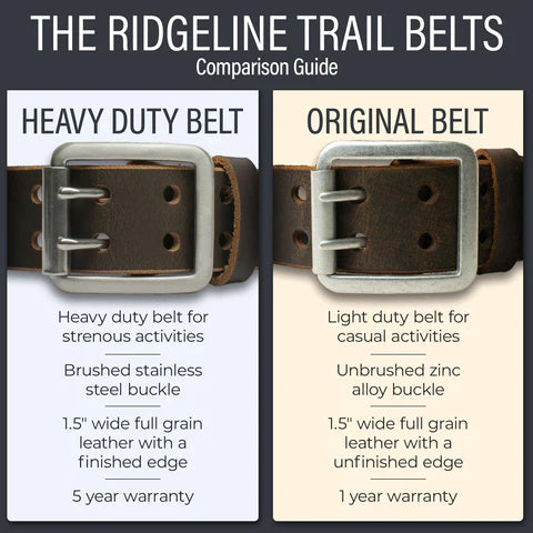 heavy duty VS regular ridgeline trail belt. Heavy duty is for work use & made of stainless steel