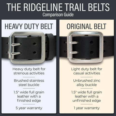 Ridgeline Trail Black Belt | Heavy Duty Work Belt | USA Made | Durable 54 inch (+$14.00) / Black / Stainless Steel/Leather